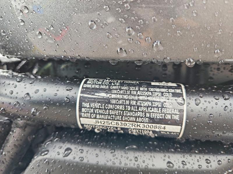 2024 Honda Cm VIN JH2SC8302RK300884 COPART salvage auction — SIDE, Ny - Mv-907A Salvage Certificate, sold $1,800 on 2026-07-09 (photo 8)