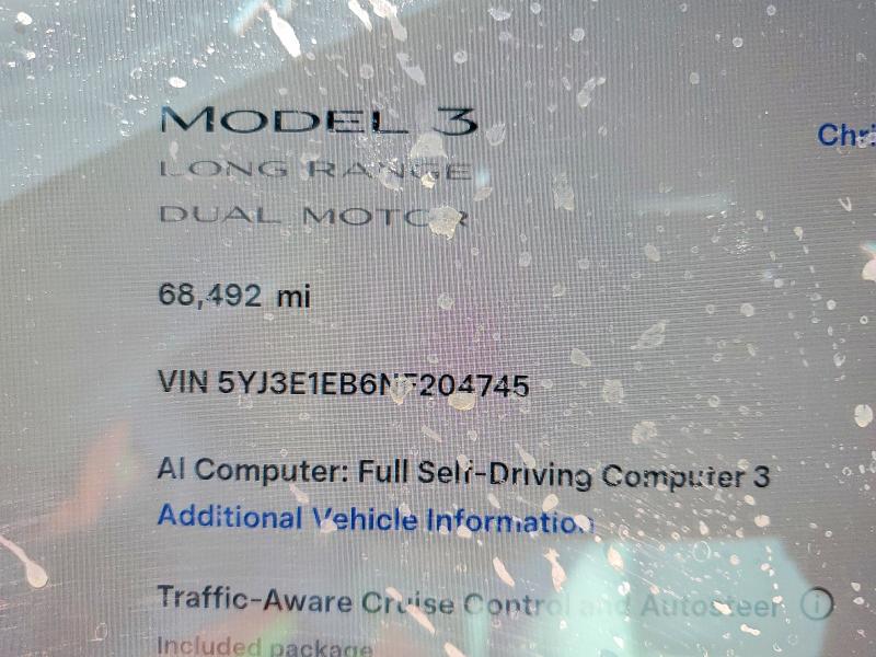 2022 Tesla Model 3 VIN 5YJ3E1EB6NF204745 COPART salvage auction — FRONT END, Ca - Salvage Certificate, sold $2,950 on 2026-07-31 (photo 9)