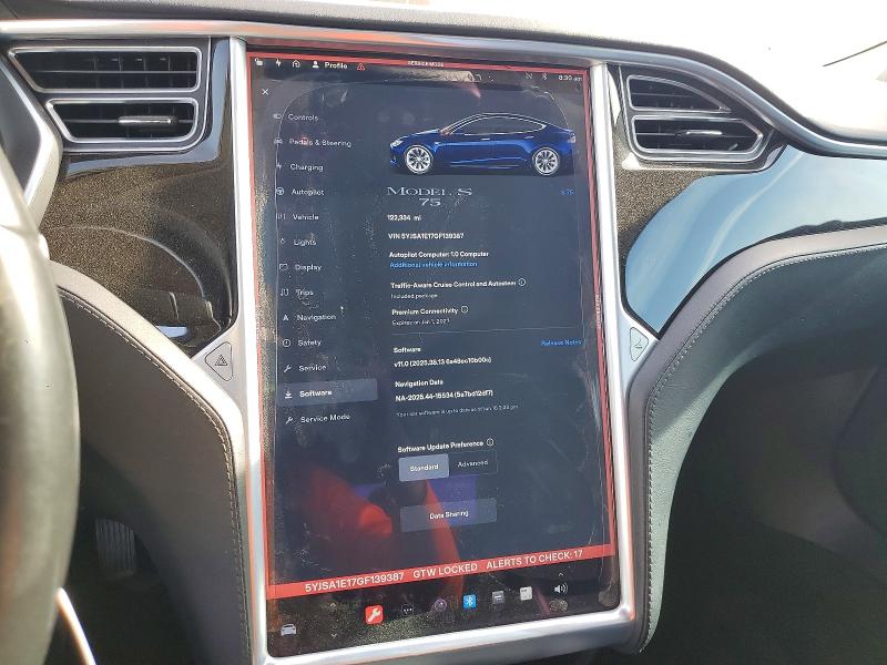 2016 Tesla Model s VIN 5YJSA1E17GF139387 COPART salvage auction — NORMAL WEAR, Ca - Dlr/Dis/Exp Only Salvage Title, sold $2,700 on 2026-07-07 (photo 9)