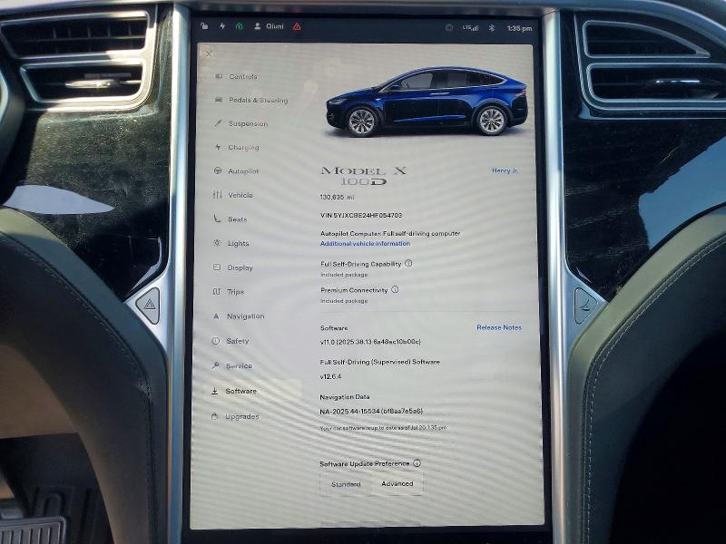 2017 Tesla Model x VIN 5YJXCBE24HF054703 COPART salvage auction — MINOR DENT/SCRATCHES, Tx - Certificate Of Title, sold $7,300 on 2026-07-31 (photo 9)