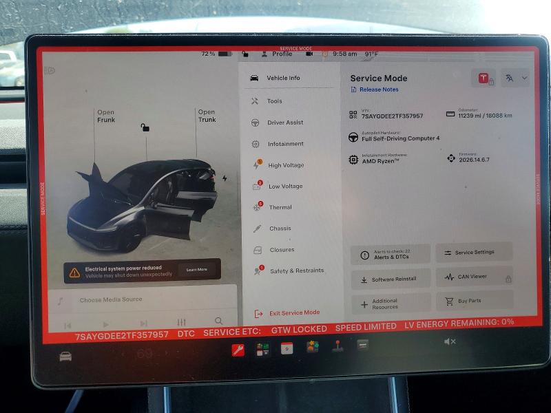 2026 Tesla Model y VIN 7SAYGDEE2TF357957 COPART salvage auction — FRONT END, Ca - Salvage Certificate, sold $19,800 on 2026-07-14 (photo 9)
