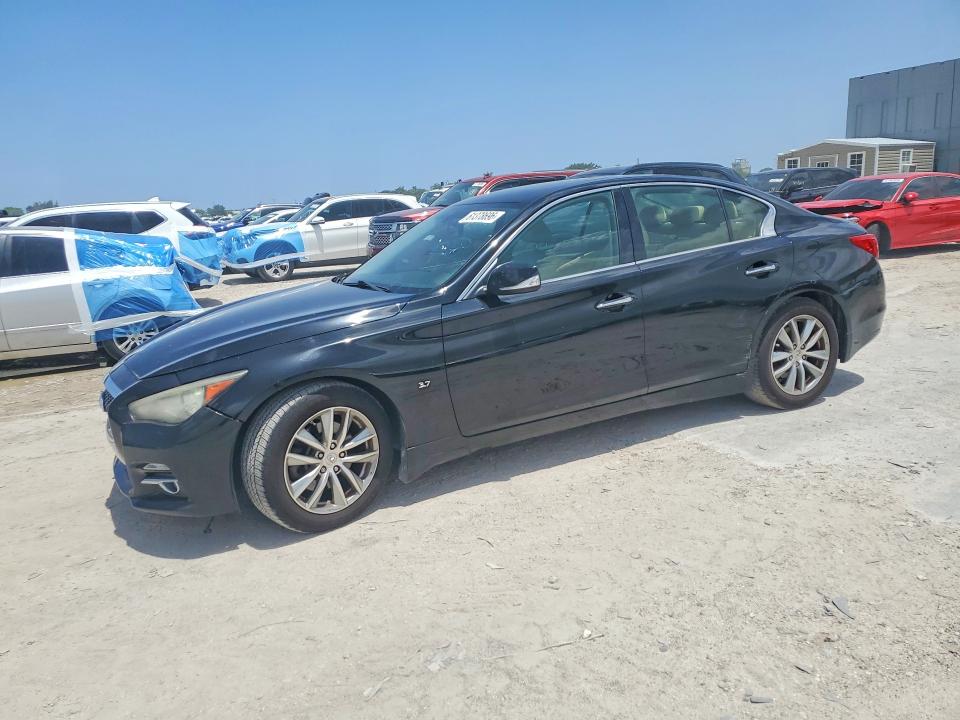 2014 Infiniti Q50 VIN JN1BV7APXEM674349 COPART salvage auction — FRONT END, FL - CERTIFICATE OF TITLE, sold $700 on 2026-07-28 (photo 1)