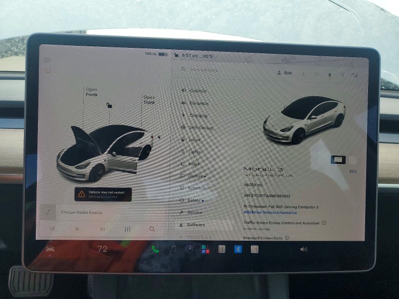 2021 Tesla Model 3 VIN 5YJ3E1EA9MF090813 COPART salvage auction — REAR END, Tx - Salvage Vehicle Title, sold $150 on 2026-07-24 (photo 9)