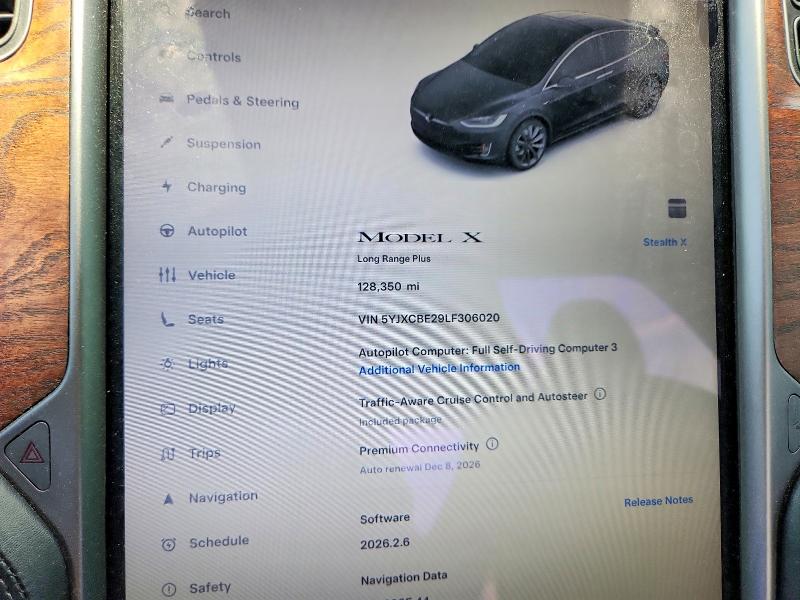 2020 Tesla Model x VIN 5YJXCBE29LF306020 COPART salvage auction — REAR END, Ca - Salvage Certificate, sold $12,600 on 2026-08-20 (photo 9)