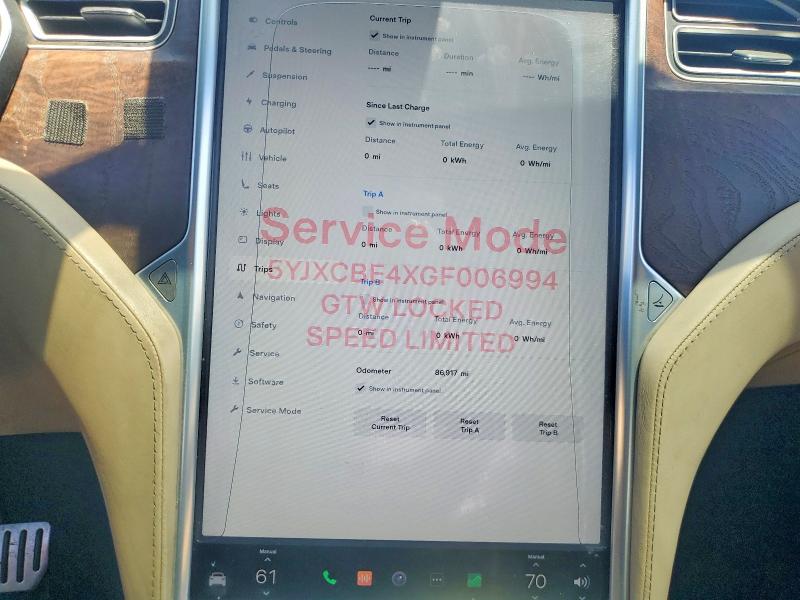 2016 Tesla Model x VIN 5YJXCBE4XGF006994 COPART salvage auction — FRONT END, Ca - Certificate Of Title (P), sold $13,500 on 2026-07-23 (photo 9)