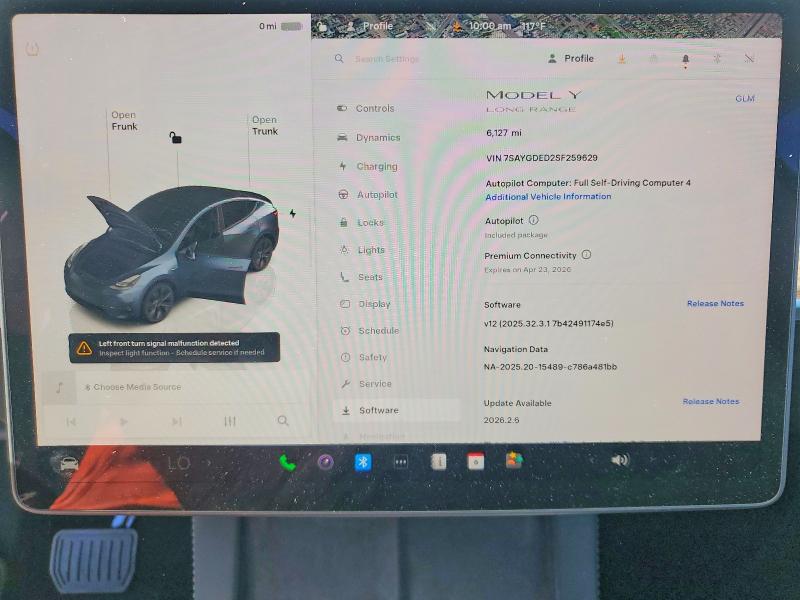 2025 Tesla Model y VIN 7SAYGDED2SF259629 COPART salvage auction — DAMAGE HISTORY, Ca - Salvage Certificate (P), sold $15,800 on 2026-07-28 (photo 9)