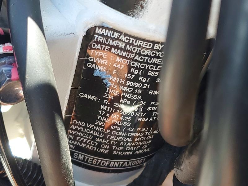 2022 Triumph motorcycle Tiger VIN SMTE67DF8NTAX0061 COPART salvage auction — ALL OVER, FL - CERT OF TITLE SLVG REBUILDABLE, sold $2,000 on 2026-07-30 (photo 9)