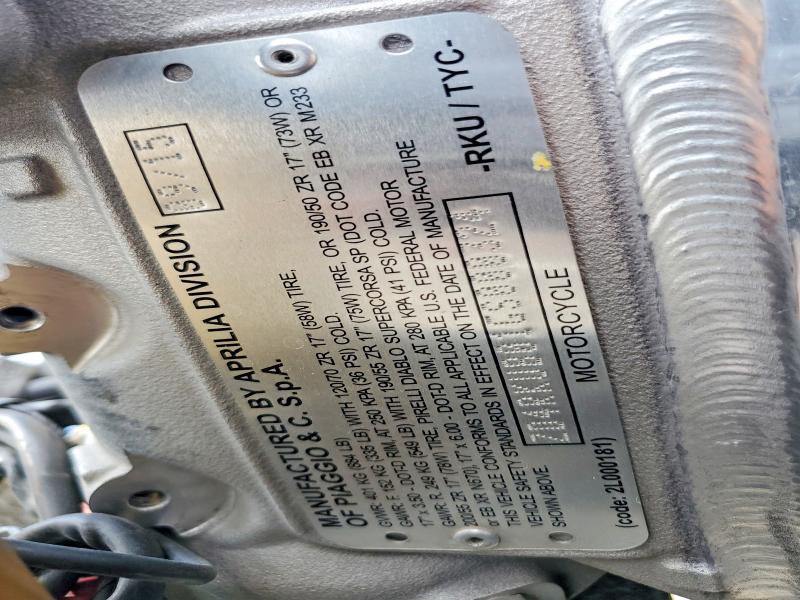 2016 Aprilia Rsv VIN ZD4RKUB01GS000324 COPART salvage auction — FRONT END, Nv - Dis/Dlr/Exp Only Salvage Title, sold $2,250 on 2026-07-31 (photo 9)