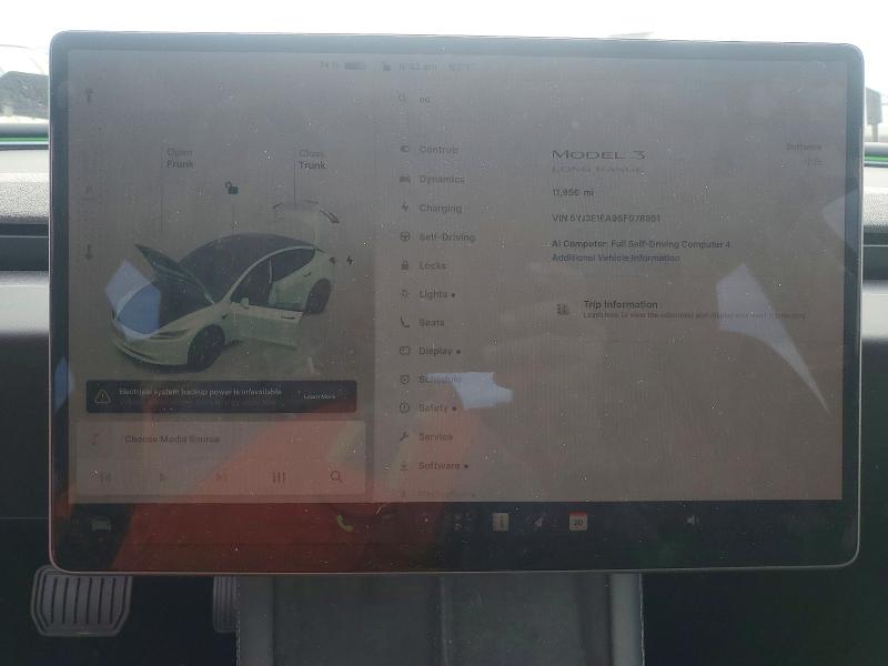 2025 Tesla Model 3 VIN 5YJ3E1EA9SF078951 COPART salvage auction — FRONT END, Ca - Salvage Certificate, sold $13,000 on 2026-09-01 (photo 9)
