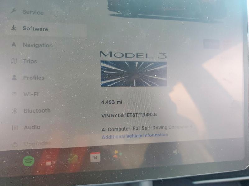 2026 Tesla Model 3 VIN 5YJ3E1ET8TF194838 COPART salvage auction — SIDE, Sc - Cert Of Title-Salvage, sold $27,500 on 2026-09-11 (photo 9)