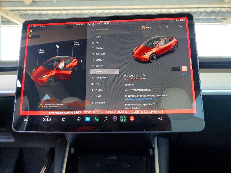 2021 Tesla Model y VIN 5YJYGDEF7MF095893 COPART salvage auction — FRONT END, Ca - Salvage Certificate, sold $5,800 on 2026-07-23 (photo 9)