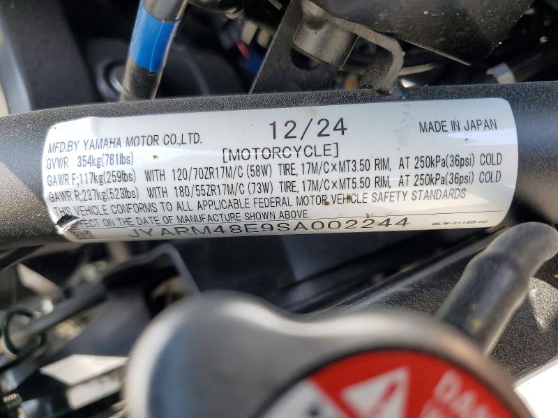 2025 Yamaha VIN JYARM48E9SA002244 COPART salvage auction — FRONT END, In - Cert Of Title-Salvage Title, sold $4,150 on 2026-08-20 (photo 9)