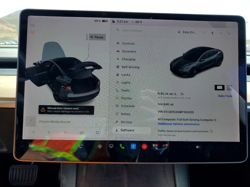 2021 Tesla Model 3 VIN 5YJ3E1EA5MF100205 COPART salvage auction — REAR END, Ca - Salvage Certificate, sold $5,400 on 2026-07-20 (photo 9)