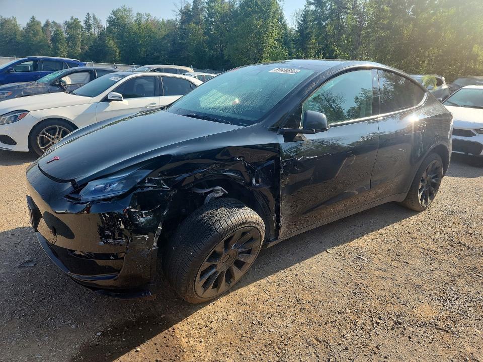 2023 Tesla Model y VIN LRWYGDEE0PC105007 COPART salvage auction — FRONT END, ON - PERMIT NO BRAND - UNFIT, sold $16,950 on 2026-08-18 (photo 1)