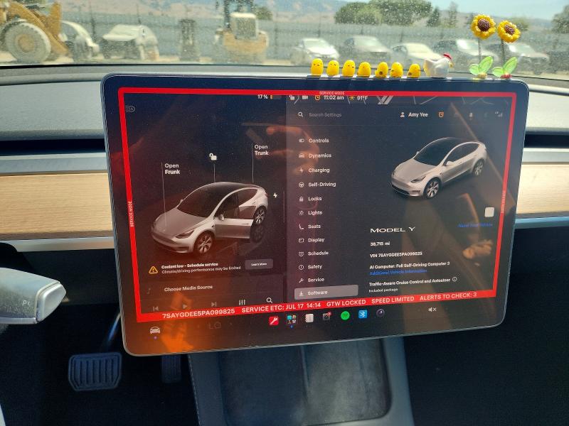 2023 Tesla Model y VIN 7SAYGDEE5PA099825 COPART salvage auction — FRONT END, Ca - Salvage Certificate, sold $6,200 on 2026-07-28 (photo 9)