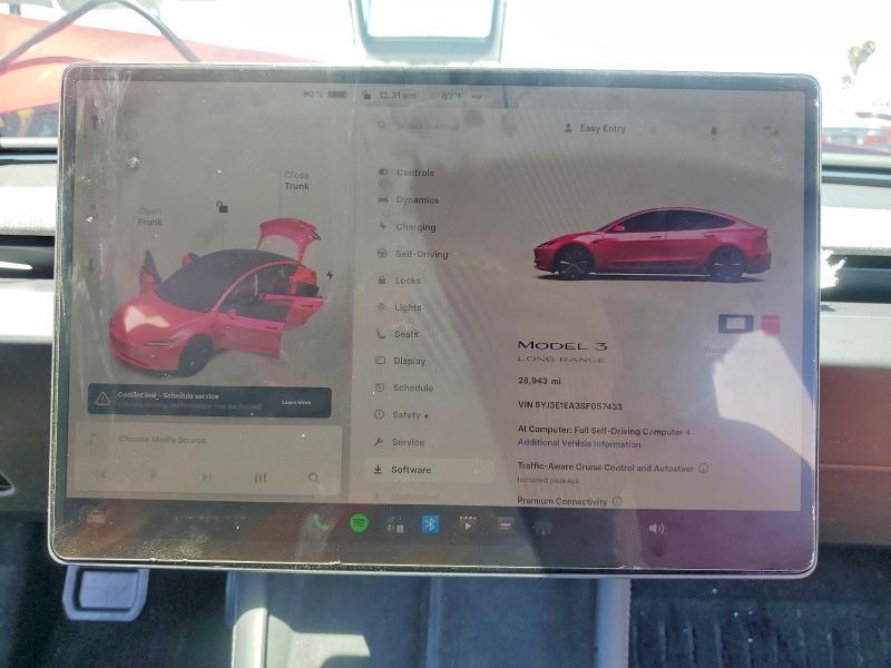 2025 Tesla Model 3 VIN 5YJ3E1EA3SF057433 COPART salvage auction — FRONT END, Ca - Salvage Certificate, sold $10,300 on 2026-09-01 (photo 9)