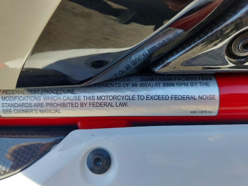 2012 Ducati Panigale VIN ZDM1XBMV4CB021609 COPART salvage auction — VANDALISM, Ca - Salvage Certificate, sold $2,750 on 2026-07-23 (photo 9)