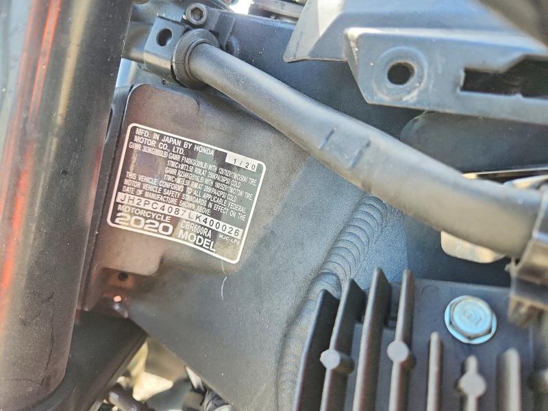 2020 Honda Cbr VIN JH2PC4087LK400026 COPART salvage auction — FRONT END, Fl - Certificate Of Destruction, sold $650 on 2026-07-30 (photo 9)