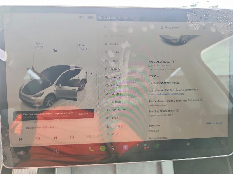 2023 Tesla VIN 7SAYGDEE7PF781348 COPART salvage auction — FRONT END, FL - CERT OF TITLE SLVG REBUILDABLE, sold $7,200 on 2026-07-22 (photo 9)