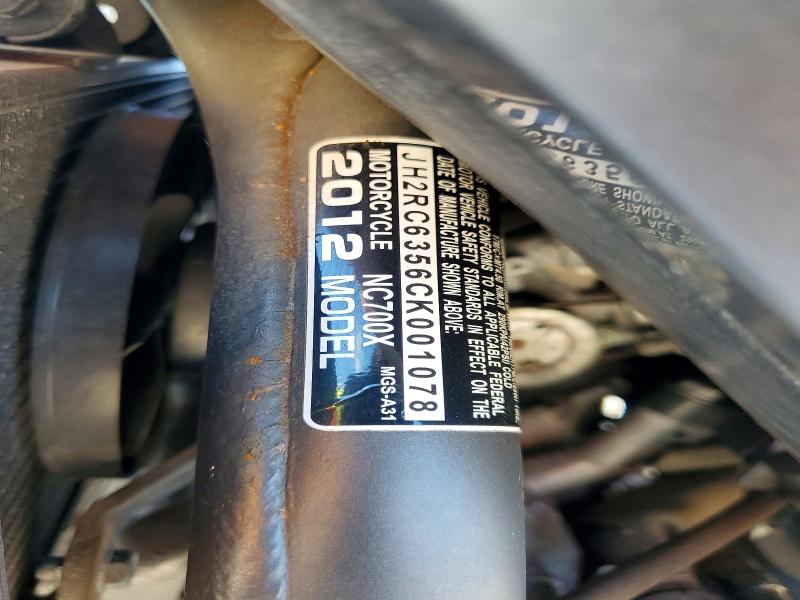 2012 Honda Nc VIN JH2RC6356CK001078 COPART salvage auction — MECHANICAL, Hi - Certificate Of Title, sold $550 on 2026-07-27 (photo 9)