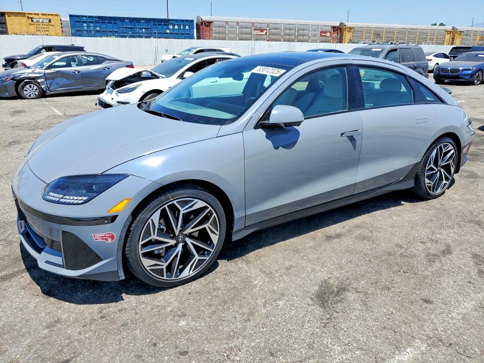 2023 Hyundai Ioniq 6 VIN KMHM54AA8PA045768 COPART salvage auction — DAMAGE HISTORY, CA - CERT OF TITLE-SALVAGED, sold $13,700 on 2026-07-31 (photo 1)