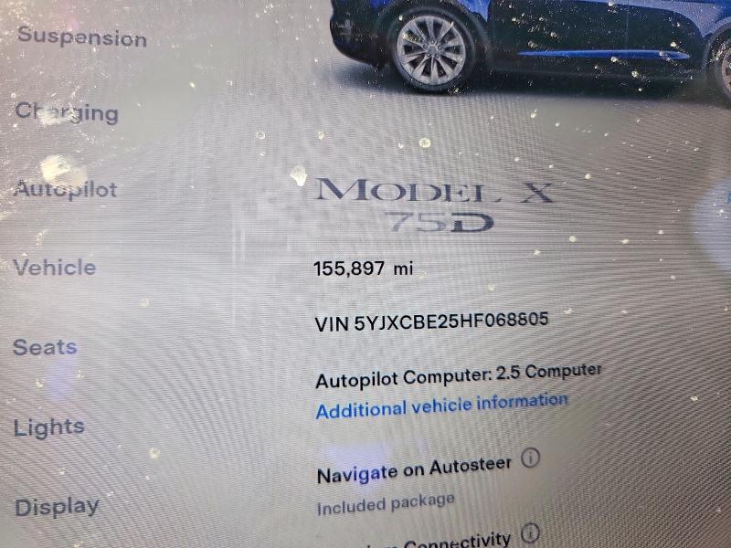 2017 Tesla Model x VIN 5YJXCBE25HF068805 COPART salvage auction — FRONT END, Ca - Salvage Certificate, sold $550 on 2026-07-21 (photo 9)