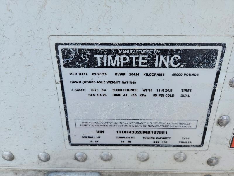 2021 Timpte Grain trailer VIN 1TDH43028MB167551 COPART salvage auction — UNDERCARRIAGE, IN - CERT OF TITLE-SALVAGE TITLE, sold $6,200 on 2026-10-05 (photo 9)