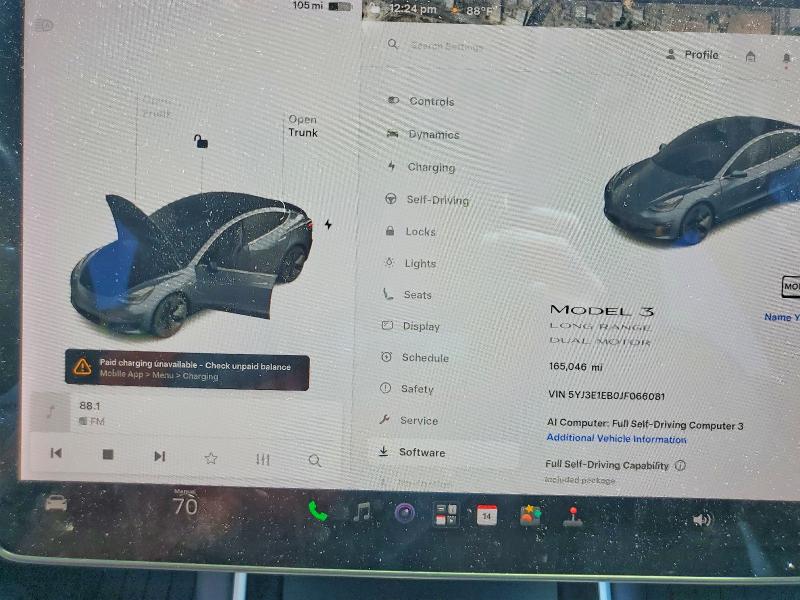 2018 Tesla Model 3 VIN 5YJ3E1EB0JF066081 COPART salvage auction — FRONT END, CO - DIS/DLR/EXP ONLY CLEAN TITLE, sold $3,850 on 2026-07-28 (photo 9)