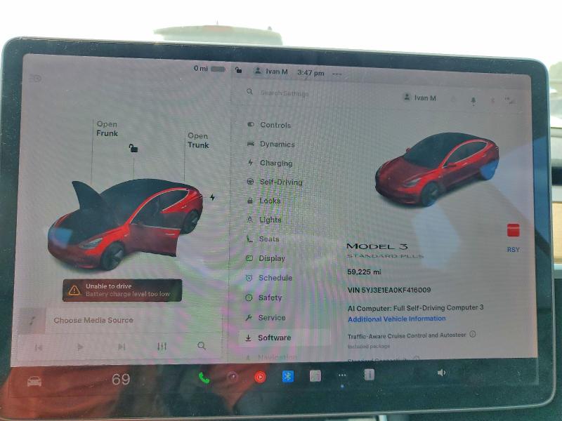 2019 Tesla Model 3 VIN 5YJ3E1EA0KF416009 COPART salvage auction — FRONT END, Tn - Certificate Of Title, sold $3,900 on 2026-07-30 (photo 9)