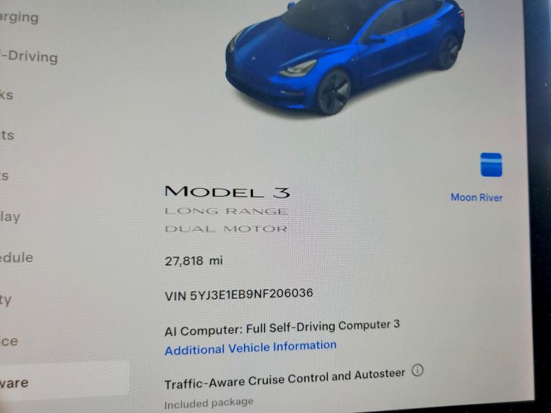 2022 Tesla Model 3 VIN 5YJ3E1EB9NF206036 COPART salvage auction — REAR END, Wa - Bill Of Sale, sold $11,300 on 2026-07-20 (photo 9)