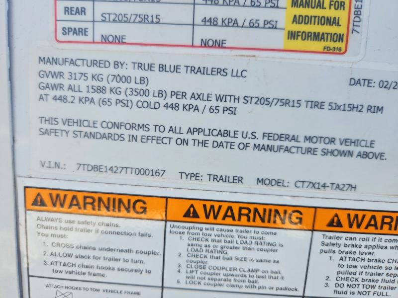 2026 True Unknown VIN 7TDBE1427TT000167 COPART salvage auction — NORMAL WEAR, TN - CERTIFICATE OF TITLE (P), sold $7,250 on 2026-09-22 (photo 9)