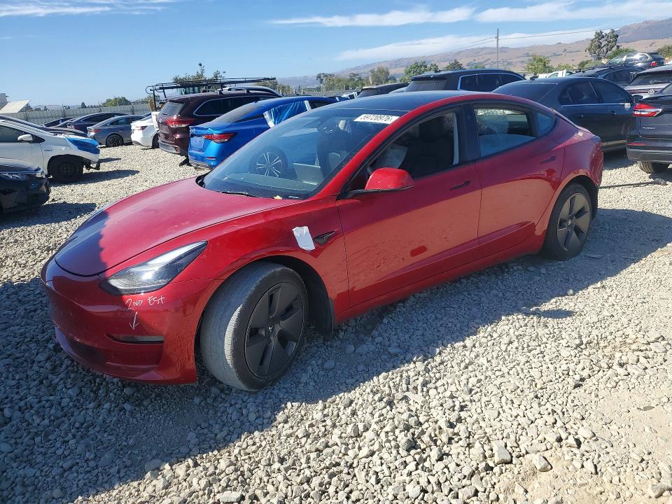 2023 Tesla Model 3 VIN 5YJ3E1EA8PF556509 COPART salvage auction — REAR END, Ca - Salvage Certificate, sold $4,850 on 2026-07-28 (photo 1)