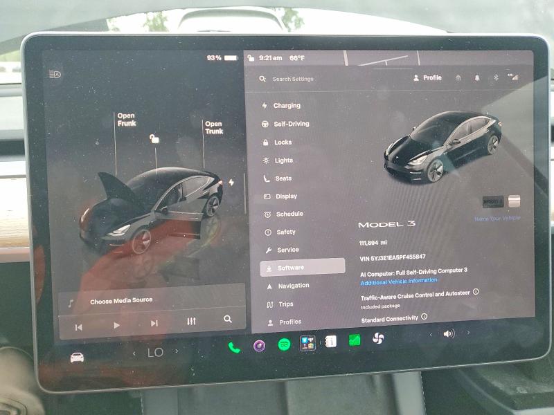 2023 Tesla Model 3 VIN 5YJ3E1EA5PF455847 COPART salvage auction — FRONT END, WA - VEHICLE CERT OF OWNERSHIP-TITL, sold $8,100 on 2026-07-27 (photo 9)
