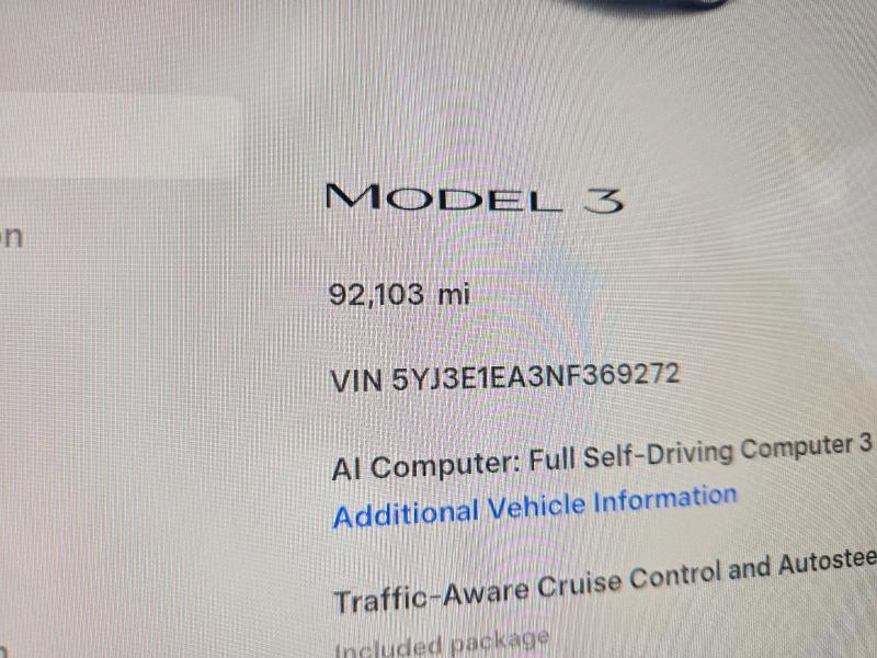 2022 Tesla Model 3 VIN 5YJ3E1EA3NF369272 COPART salvage auction — UNDERCARRIAGE, CT - CERT OF TITLE-SALVAGE, sold $2,950 on 2026-07-16 (photo 9)