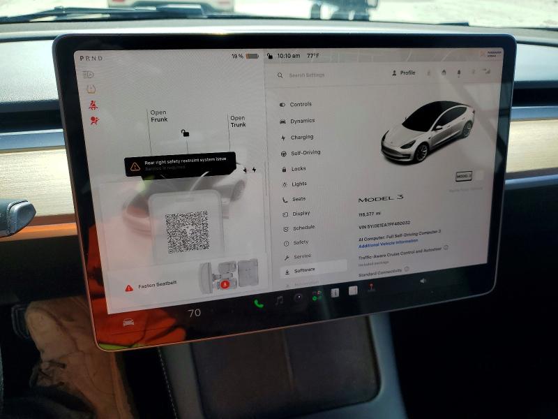 2023 Tesla Model 3 VIN 5YJ3E1EA7PF460032 COPART salvage auction — MECHANICAL, CA - CERTIFICATE OF TITLE, sold $8,200 on 2026-07-22 (photo 9)