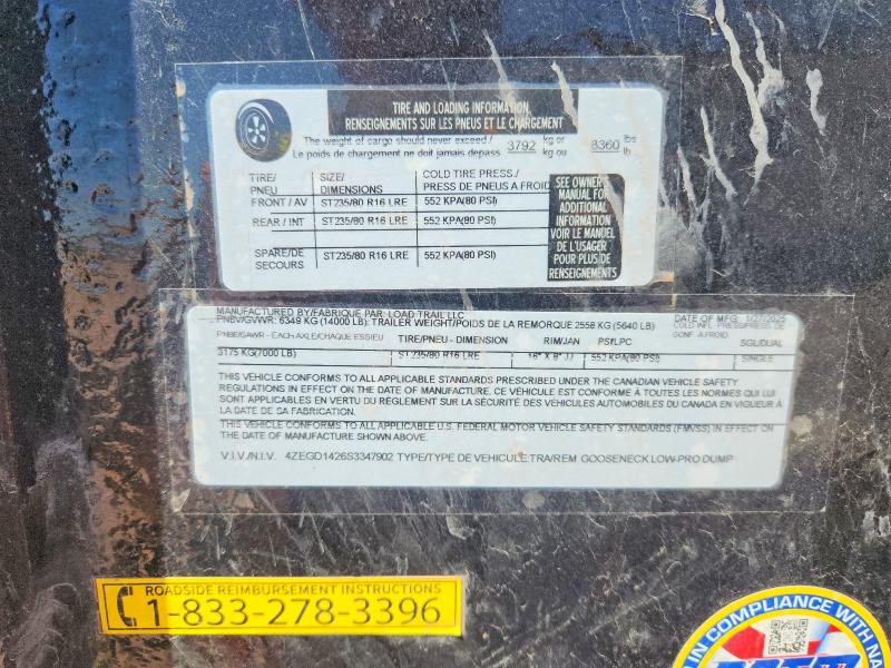 2025 Load trail Dump trailer VIN 4ZEGD1426S3347902 COPART salvage auction — REAR END, TN - CERTIFICATE OF TITLE (P), sold $8,500 on 2026-09-23 (photo 8)