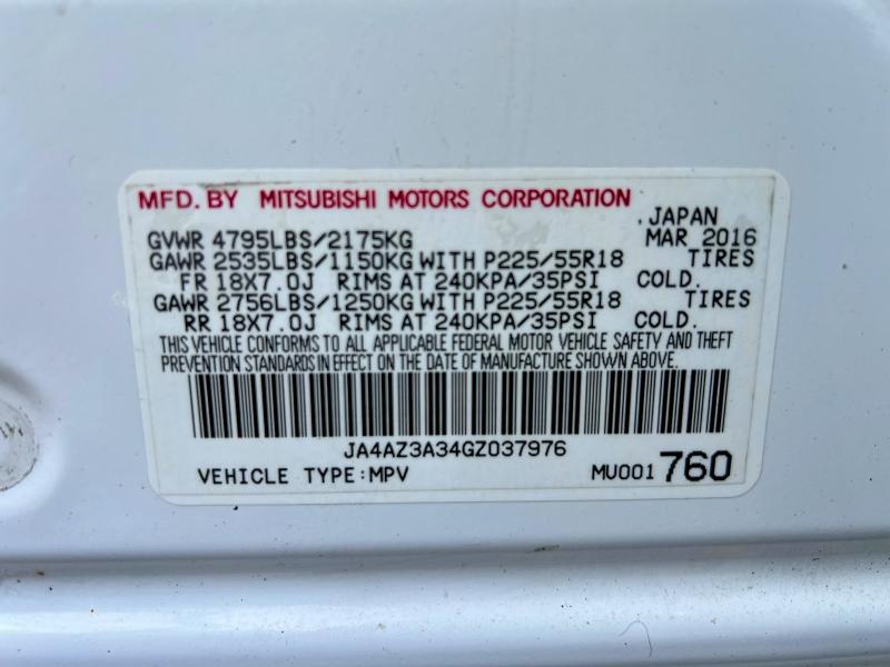 2016 Mitsubishi Outlander VIN JA4AZ3A34GZ037976 COPART salvage auction — NORMAL WEAR, Salvage Title, sold $2,800 on 2026-07-17 (photo 9)