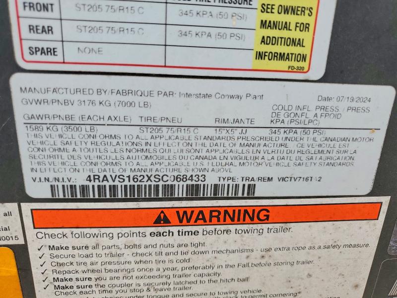 2025 Interstate Unknown VIN 4RAVS162XSC068433 COPART salvage auction — MINOR DENT/SCRATCHES, TN - CERTIFICATE OF TITLE (P), sold $1,750 on 2026-08-26 (photo 8)