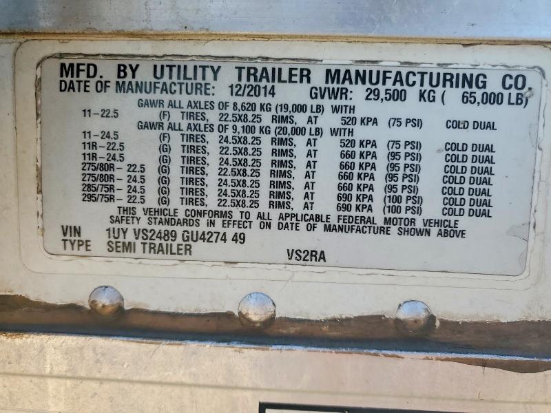 2016 Utility trailer VIN 1UYVS2489GU427449 COPART salvage auction — NORMAL WEAR, IL - CERTIFICATE OF TITLE (P), sold $2,850 on 2026-10-13 (photo 8)