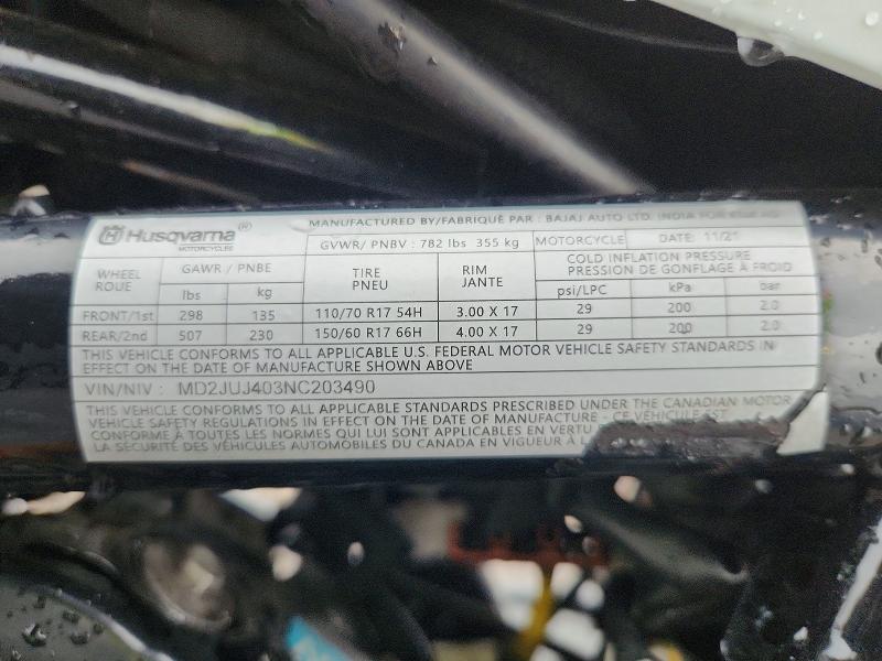 2022 Husqvarna Svartpilen VIN MD2JUJ403NC203490 COPART salvage auction — VANDALISM, PA - CERT OF SALVAGE-THEFT, sold $35 on 2026-07-16 (photo 8)