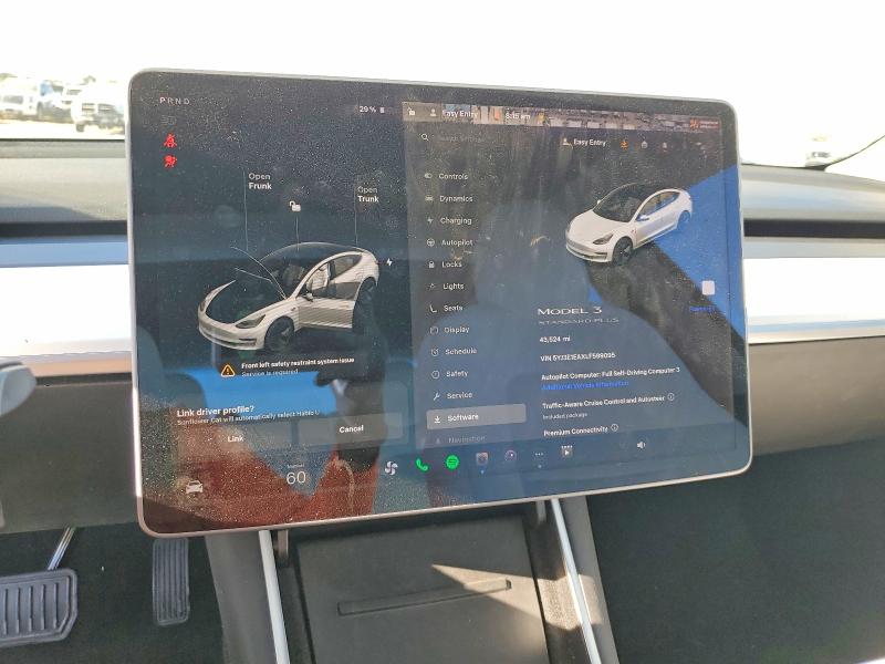 2020 Tesla Model 3 VIN 5YJ3E1EAXLF599095 COPART salvage auction — FRONT END, Ca - Salvage Certificate, sold $6,100 on 2026-07-21 (photo 9)