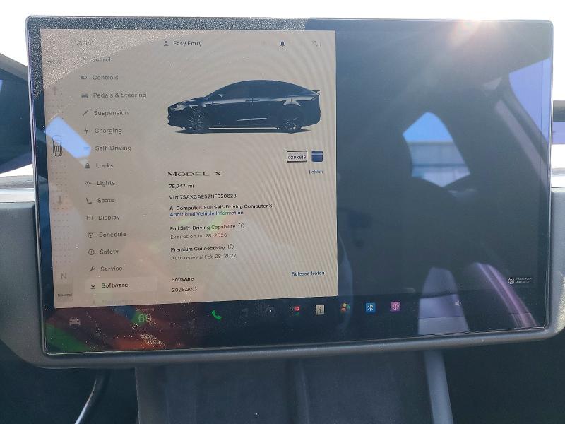2022 Tesla Model x VIN 7SAXCAE52NF350628 COPART salvage auction — FRONT END, Ca - Salvage Certificate, sold $13,900 on 2026-07-24 (photo 9)