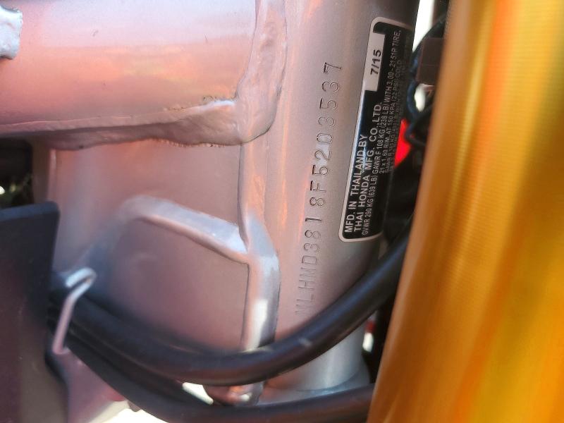 2015 Honda Crf250 VIN MLHMD3818F5203537 COPART salvage auction — FRONT END, Ny - Bill Of Sale, sold $1,200 on 2026-07-23 (photo 8)