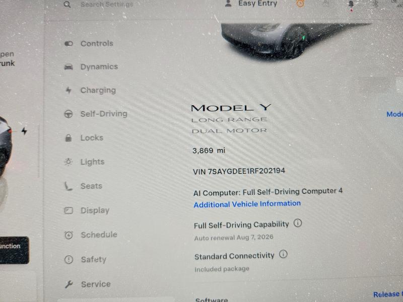 2024 Tesla Model y VIN 7SAYGDEE1RF202194 COPART salvage auction — FRONT END, Ma - Cert Of Title-Salvage, sold $80 on 2026-07-27 (photo 9)