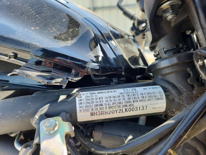 2020 Yamaha Mt-03 VIN MH3RH20Y2LK003137 COPART salvage auction — SIDE, Oh - Cert Of Title-Salvage, sold $350 on 2026-07-23 (photo 8)
