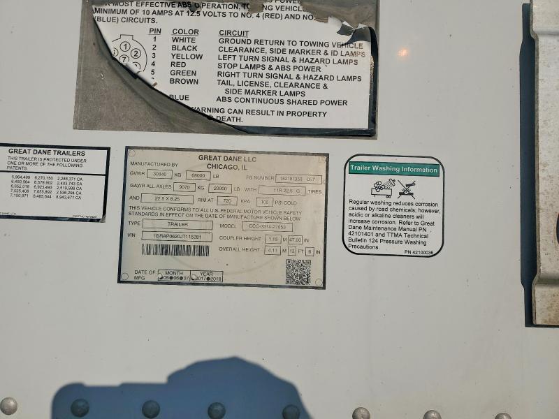 2018 Gdan VIN 1GRAP0620JT116281 COPART salvage auction — REAR END, AZ - CERT OF TITLE - SALVAGE, sold $3,000 on 2026-08-27 (photo 9)