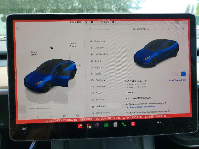 2023 Tesla Model y VIN 7SAYGDEEXPA186216 COPART salvage auction — SIDE, WA - BILL OF SALE, sold $16,000 on 2026-08-03 (photo 9)