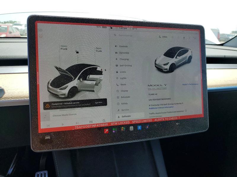 2022 Tesla Model y VIN 7SAYGDEF1NF405895 COPART salvage auction — FRONT END, CA - SALVAGE CERTIFICATE, sold $12,700 on 2026-07-16 (photo 9)
