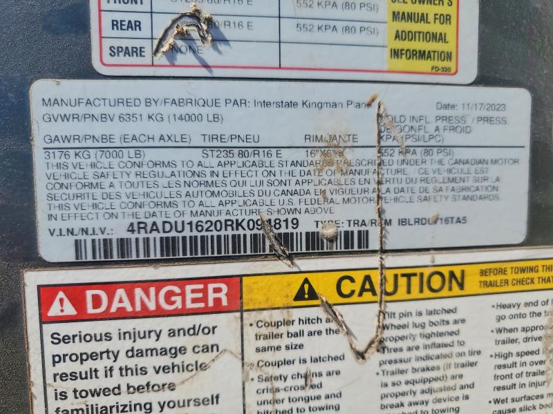 2024 Interstate Unknown VIN 4RADU1620RK094819 COPART salvage auction — NORMAL WEAR, TN - CERTIFICATE OF TITLE (P), sold $7,750 on 2026-09-18 (photo 8)