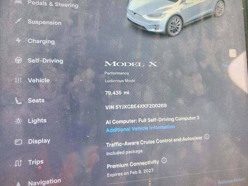 2019 Tesla Model x VIN 5YJXCBE4XKF200269 COPART salvage auction — SIDE, Md - Cert Of Salvage < 75% Damage, sold $2,350 on 2026-07-27 (photo 9)